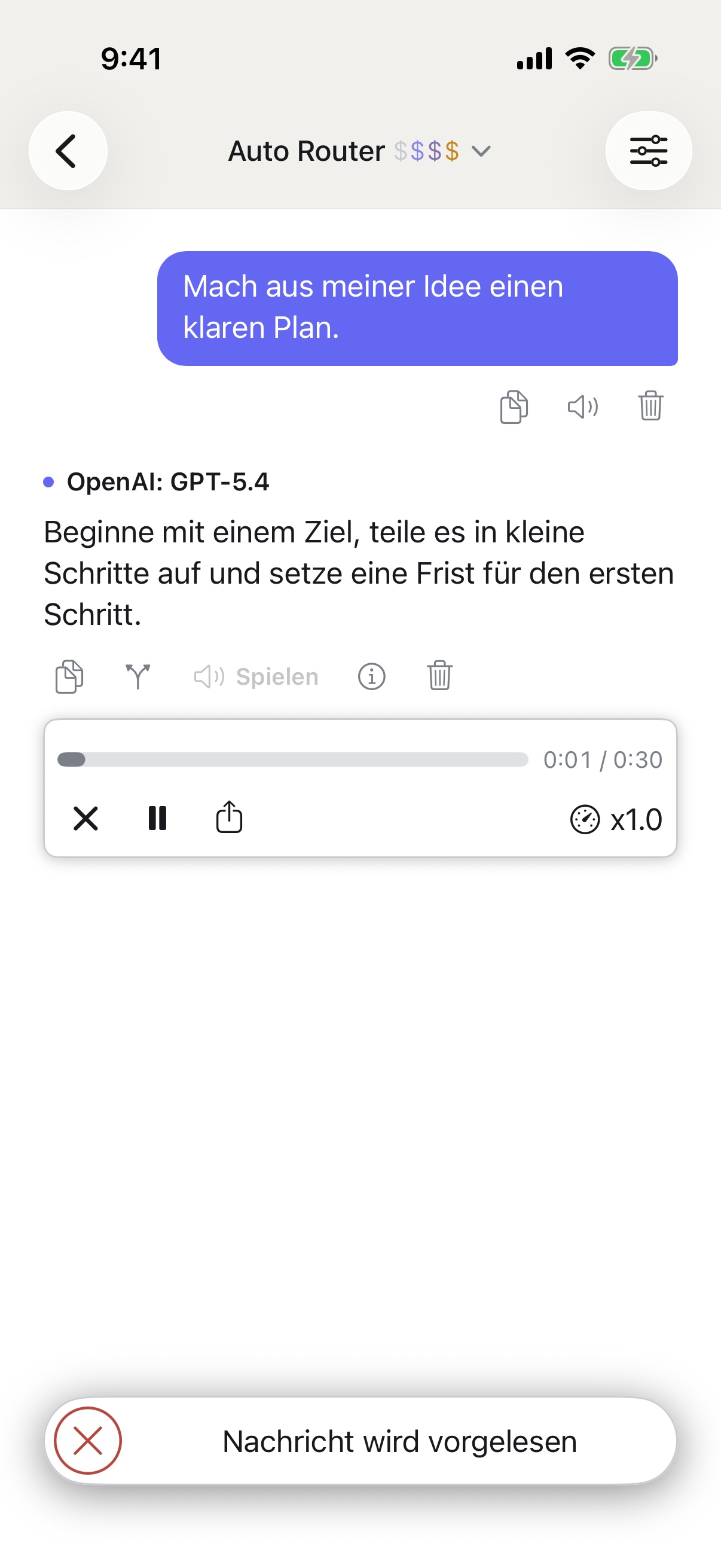 RouterChat liest eine Antwort auf dem iPhone vor