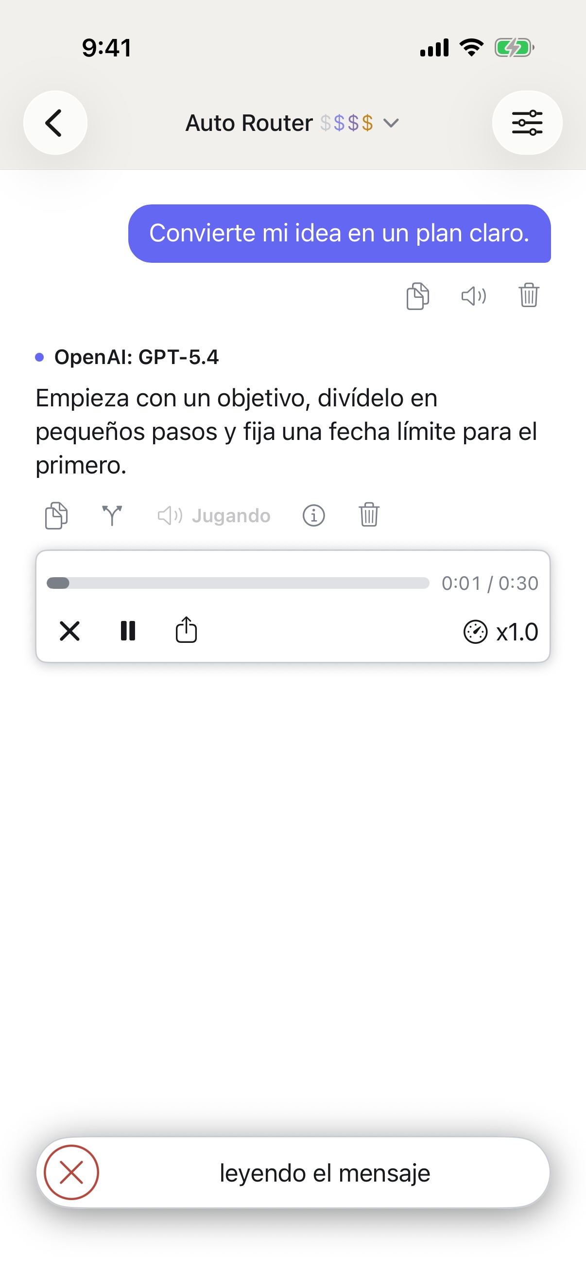 RouterChat lee una respuesta en voz alta en el iPhone