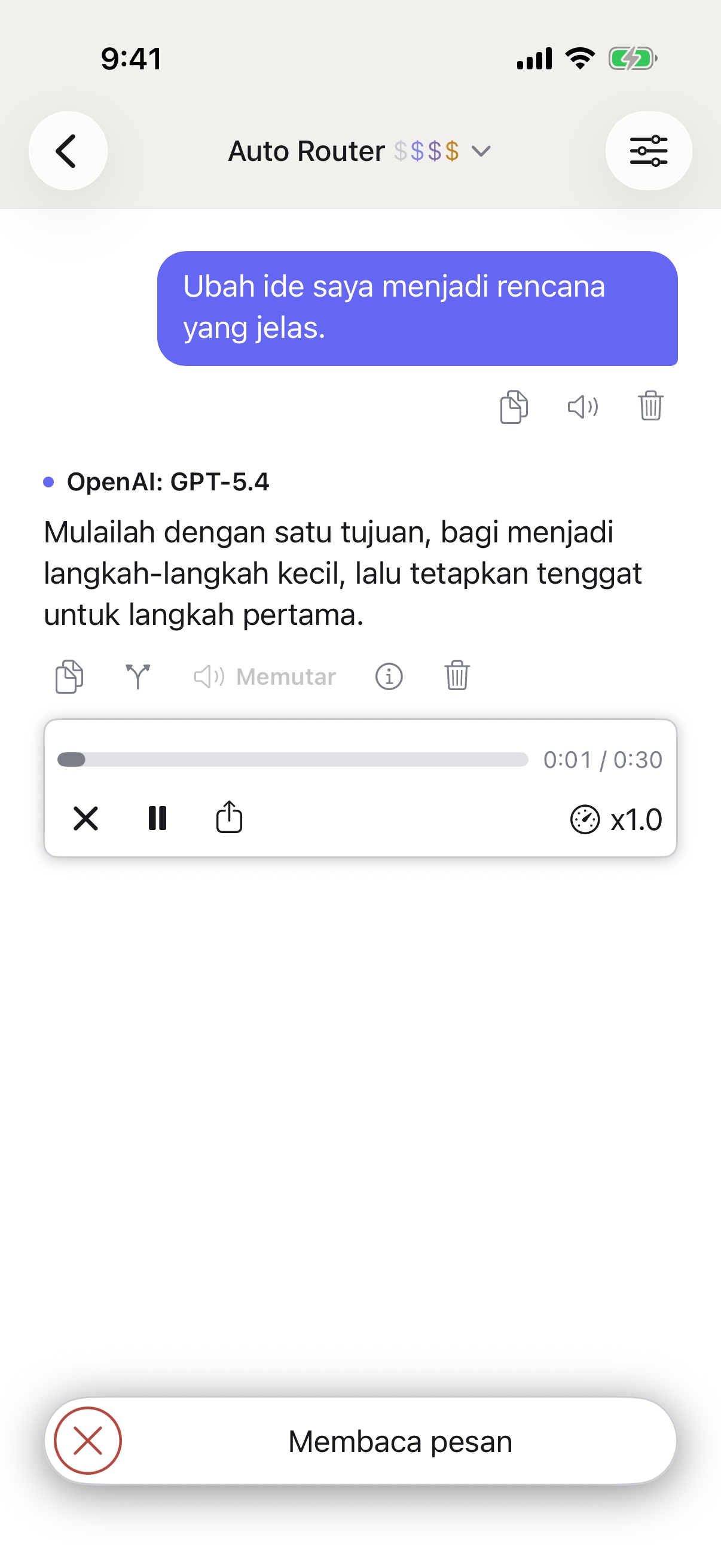 RouterChat membacakan respons di iPhone