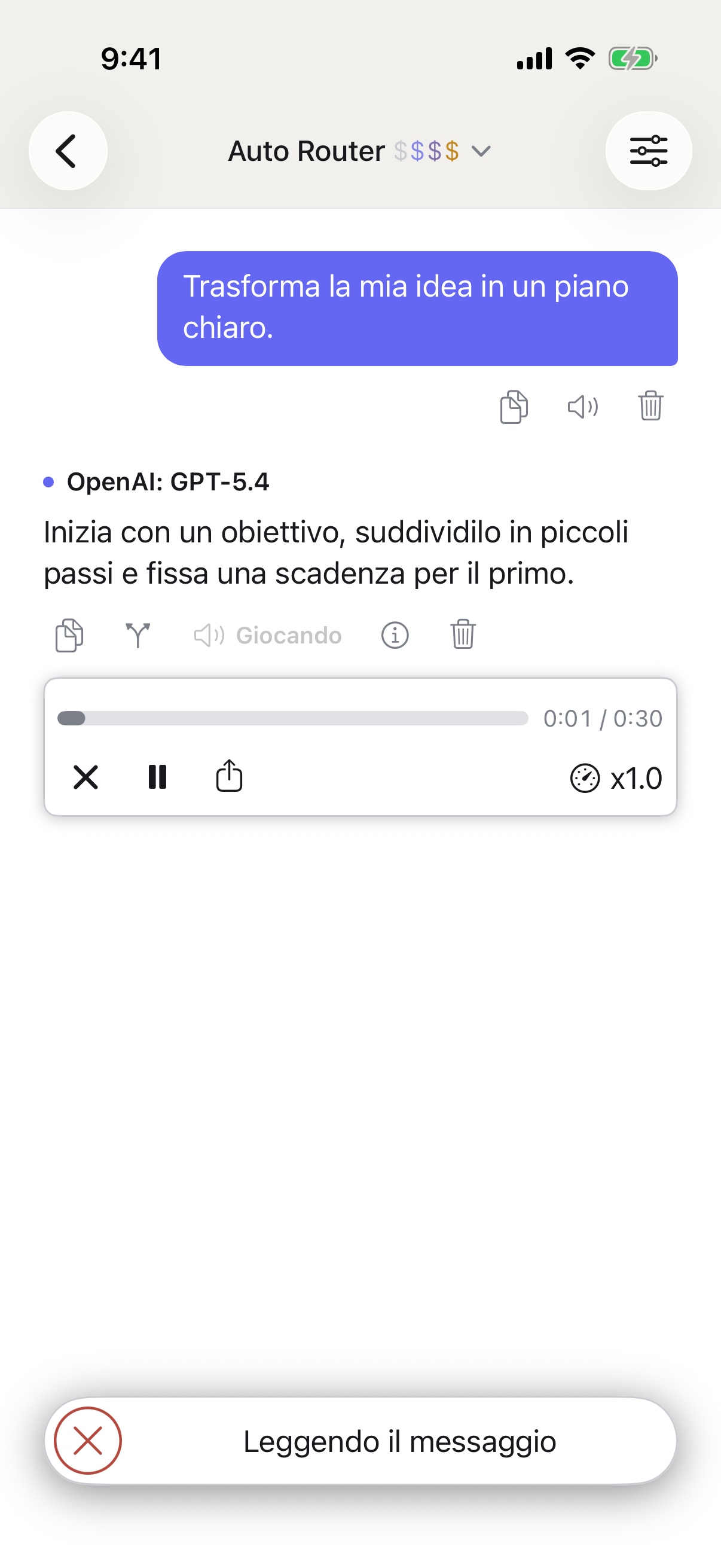 RouterChat legge una risposta ad alta voce su iPhone