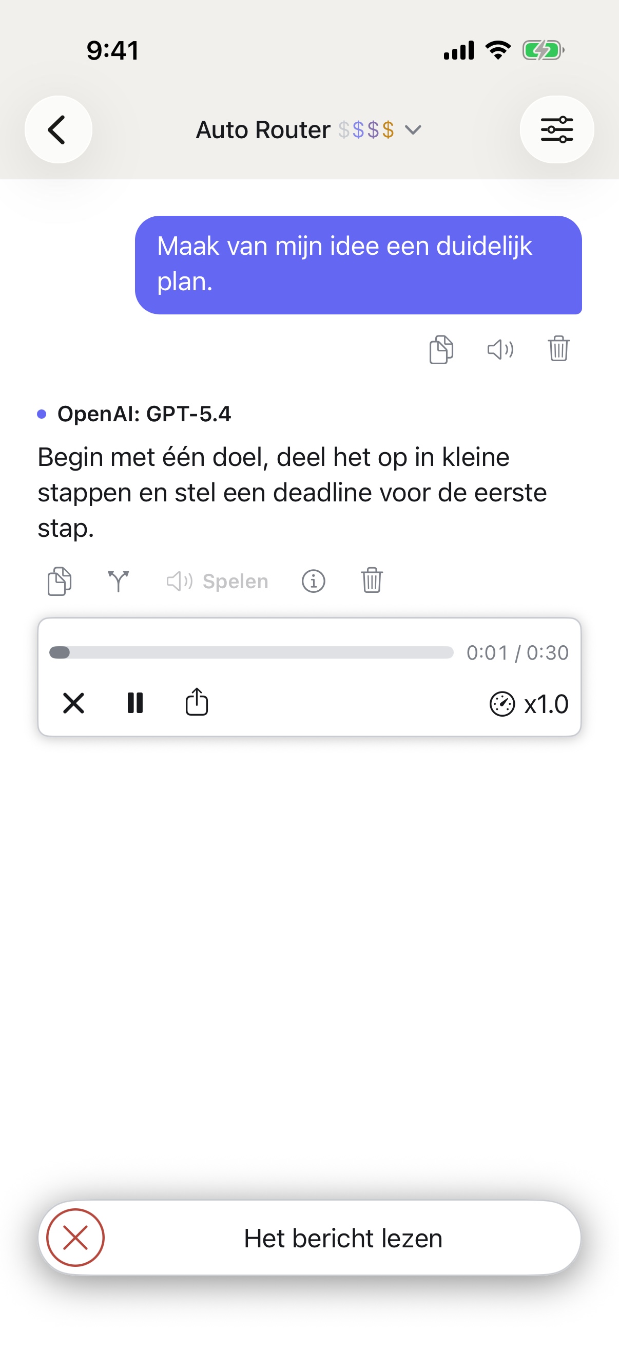 RouterChat leest een antwoord voor op iPhone