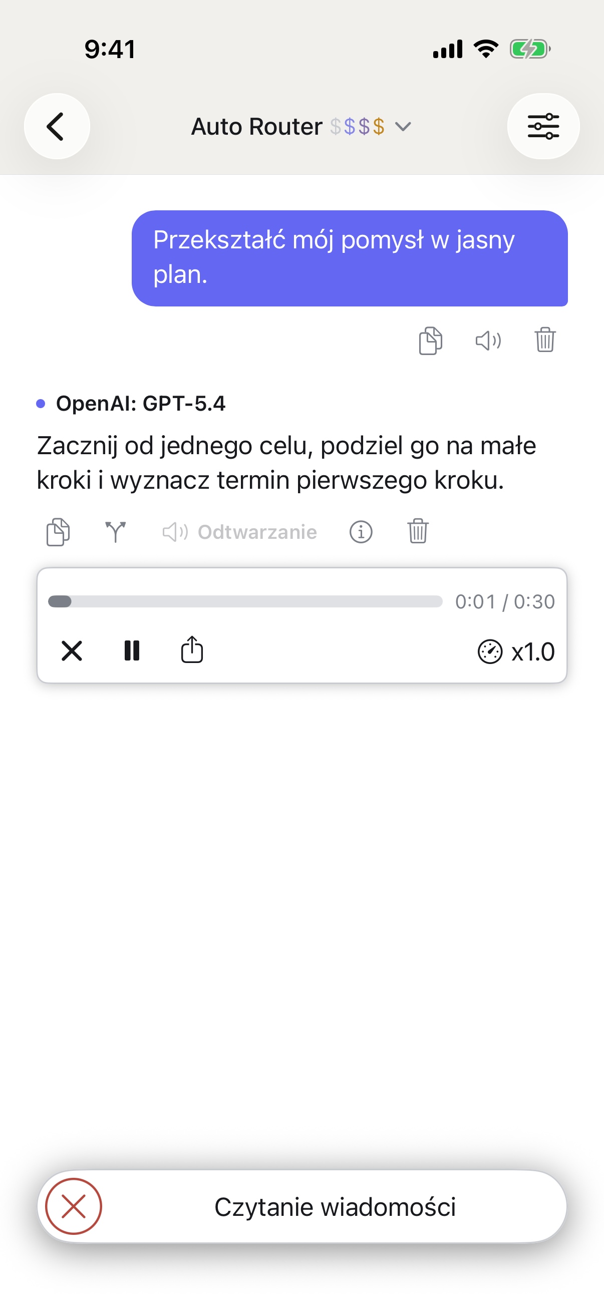 RouterChat odczytujący odpowiedź na iPhone