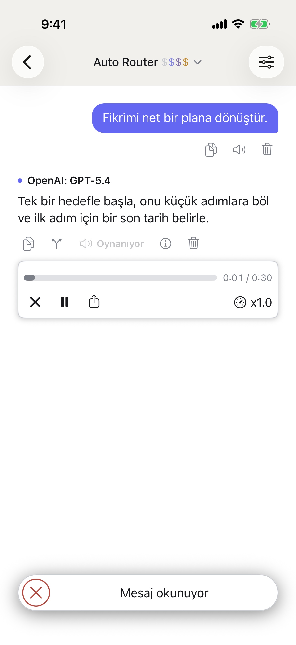 iPhone’da bir yanıtı seslendiren RouterChat