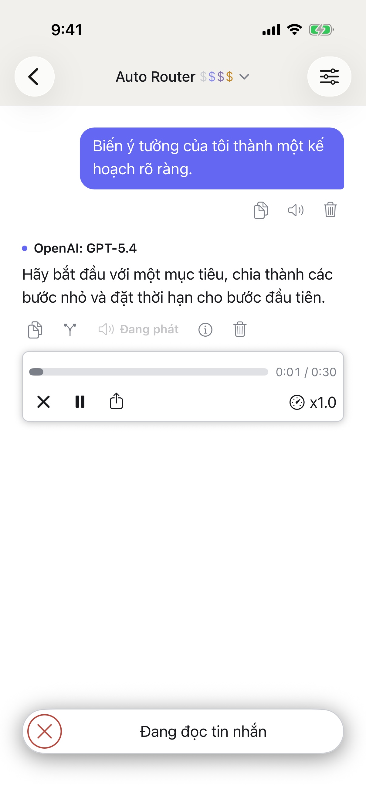 RouterChat đọc to phản hồi trên iPhone